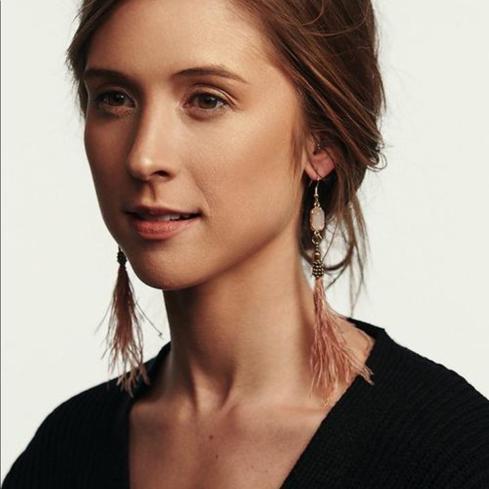 Peachy Pink Feather Earrings - Picture 3 of 3